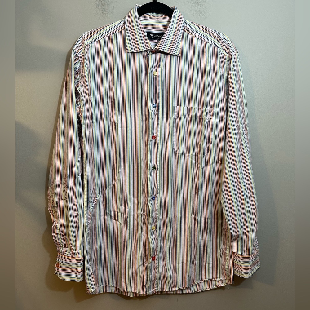 ST Croix Shirt Men Large Multi Color Casual Button Down Stripes Made In Italy